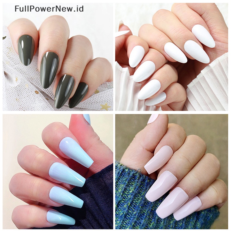 Power 576Pcs Paku Palsu Pendek Warna Full Cover Peti Mati Kuku Palsu Acrylic Nail Tips ID