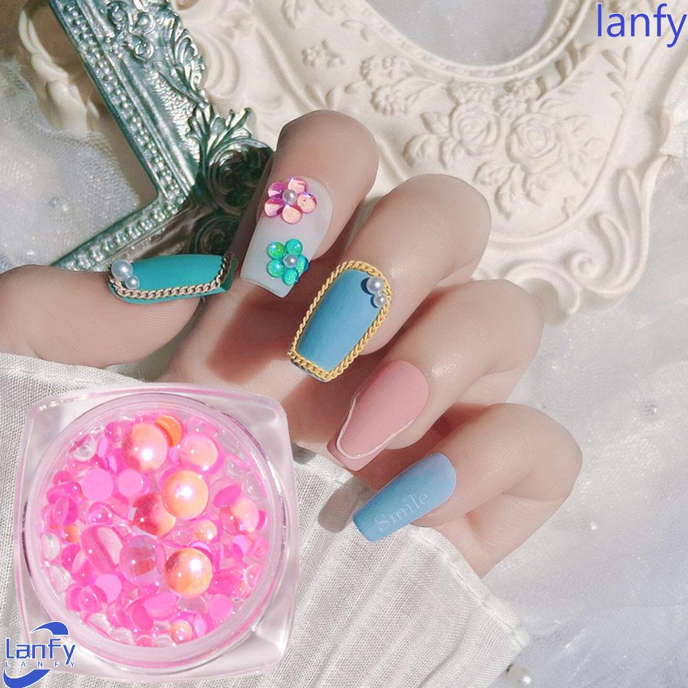 Lanfy Manik-Manik Kristal Glitter Aurora 3D Untuk Dekorasi Nail Art DIY