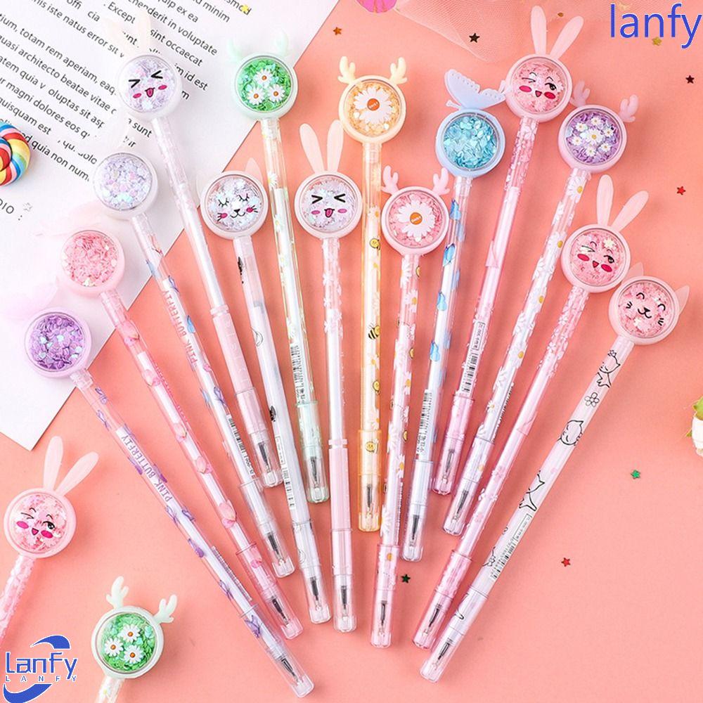 Lanfy Kartun Gel Pena Kreatif Kawaii Anak Hadiah Tanda Tangan Pena Pena Netral Pena Daisy Hitam 0.5mm Rusa Ballpoint