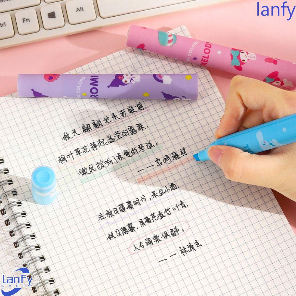 Lanfy Stabilo Pen Set Jepang 4 Pcs/Set Kuromi Diy Diary Album Kantor Sekolah Perlengkapan Cinnamoroll Keypoints Marker Pen