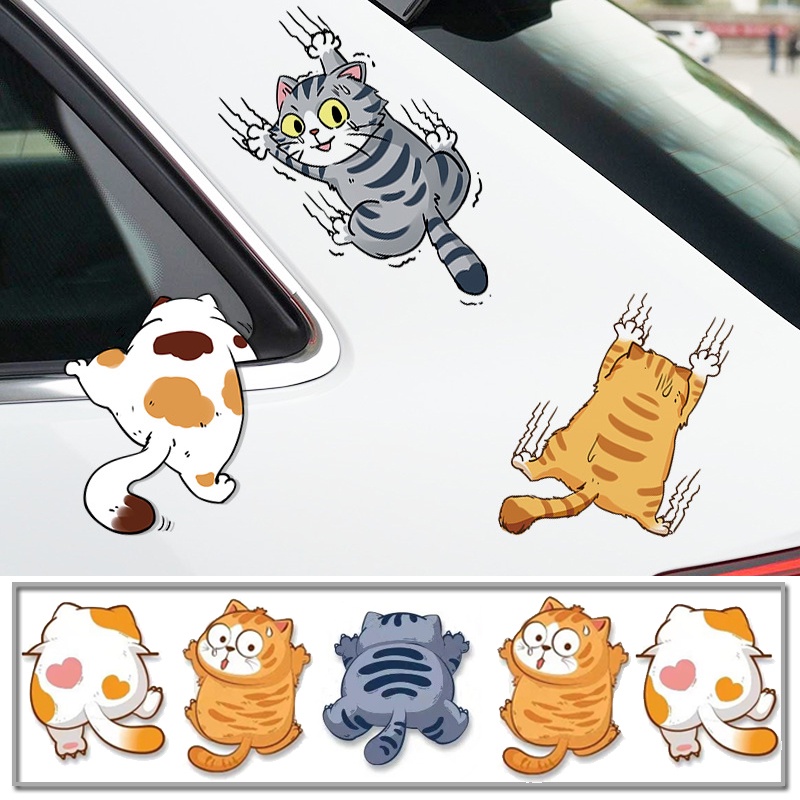 3ukuran Kartun Bentuk Kucing PVC Self Adhesive Stiker Mobil/Lucu DIY Pribadi Hewan Peliharaan Otomotif Decal Dekorasi