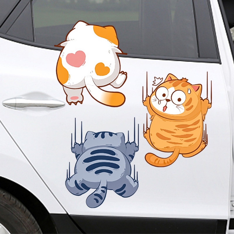 3ukuran Kartun Bentuk Kucing PVC Self Adhesive Stiker Mobil/Lucu DIY Pribadi Hewan Peliharaan Otomotif Decal Dekorasi