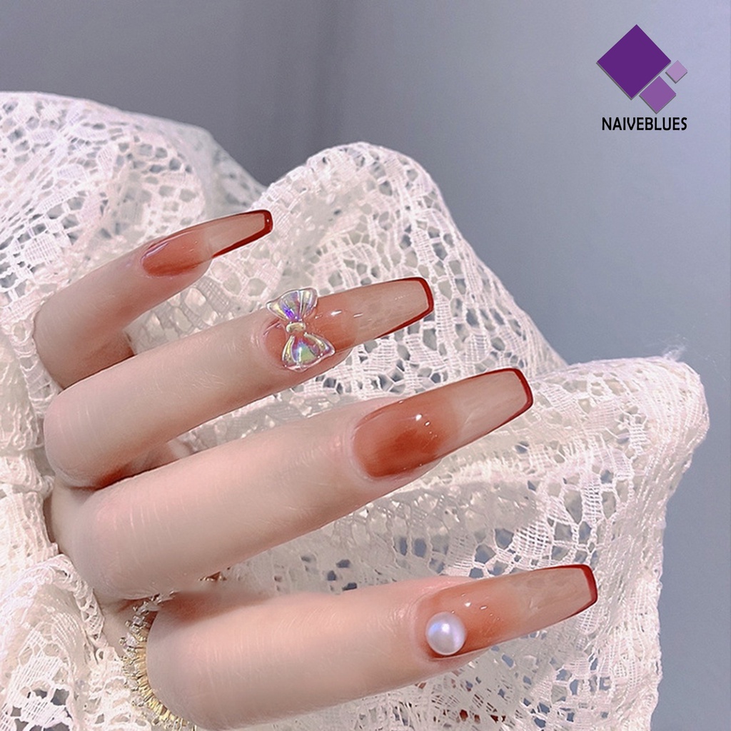 [naiveblues] 50pcs/set Kuku Busur Ornamen Aurora 3D Resin Manicure Ikatan Simpul DIY Berlian Imitasi Mempercantik