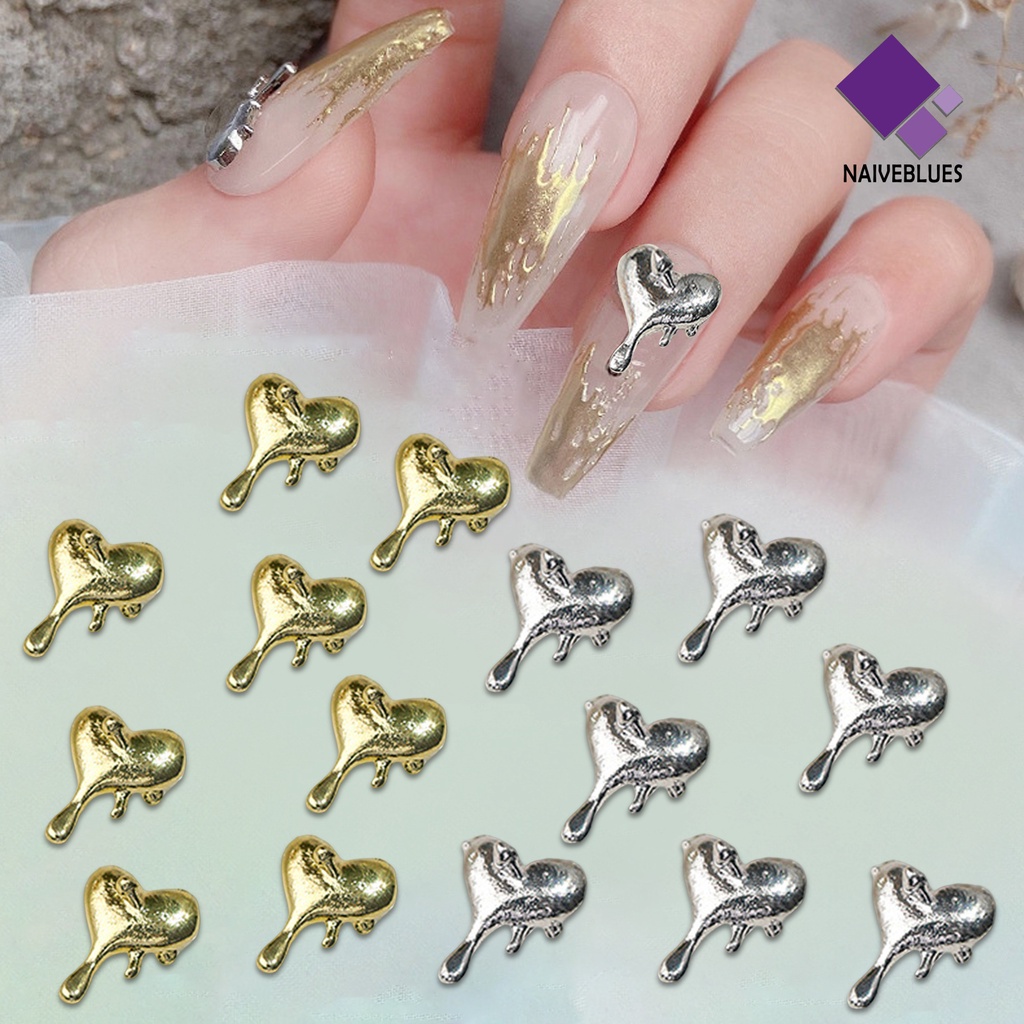 [naiveblues] 10pcs/set Nail Art Charms Multi-Warna Mengkilap Mini 3D DIY Aksesoris Kuku Cinta Hati