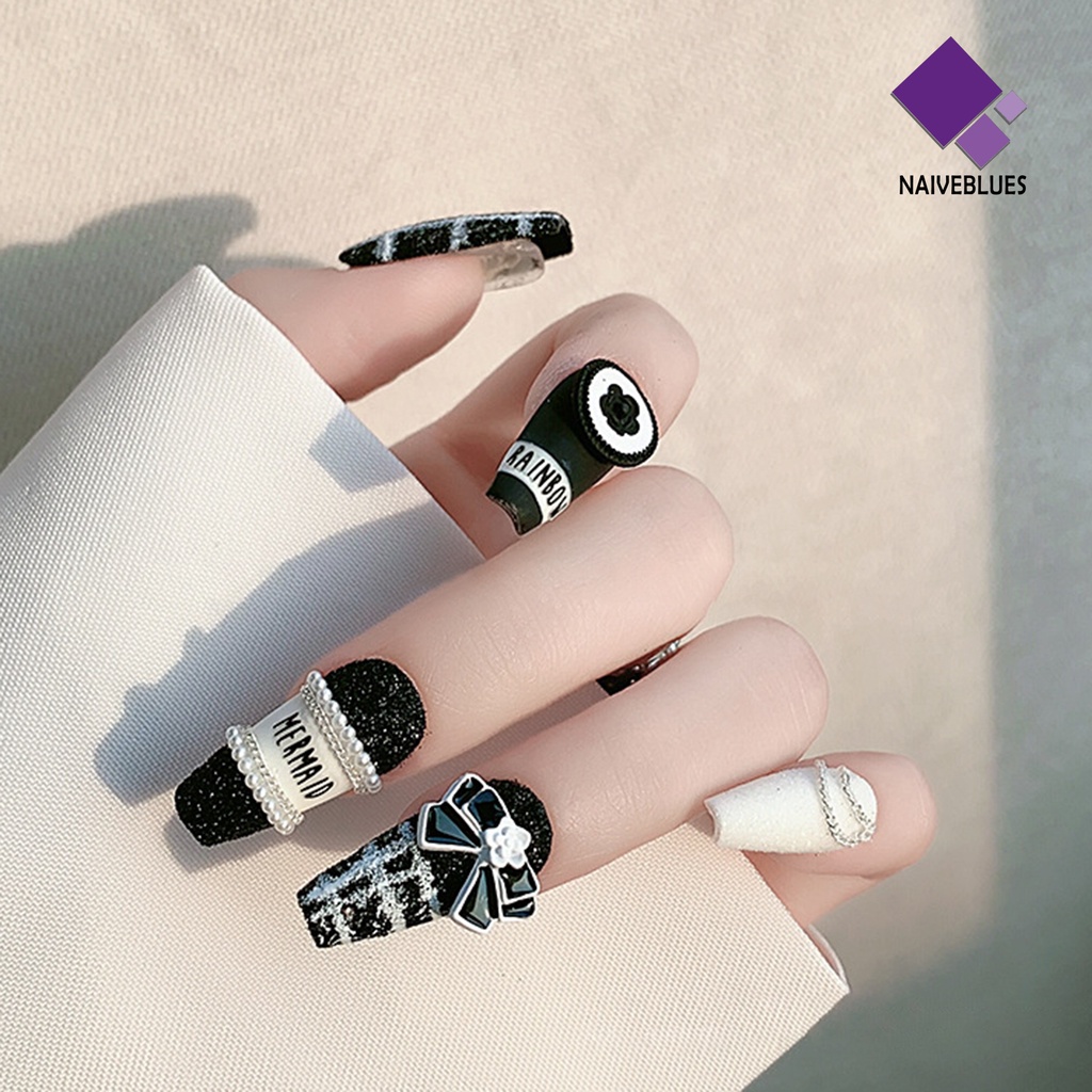 [naiveblues] 10pcs Dekorasi Nail Art Anti Jatuh Tidak Luntur Mudah Diikat Simpul Camellia Gaya DIY Hitam