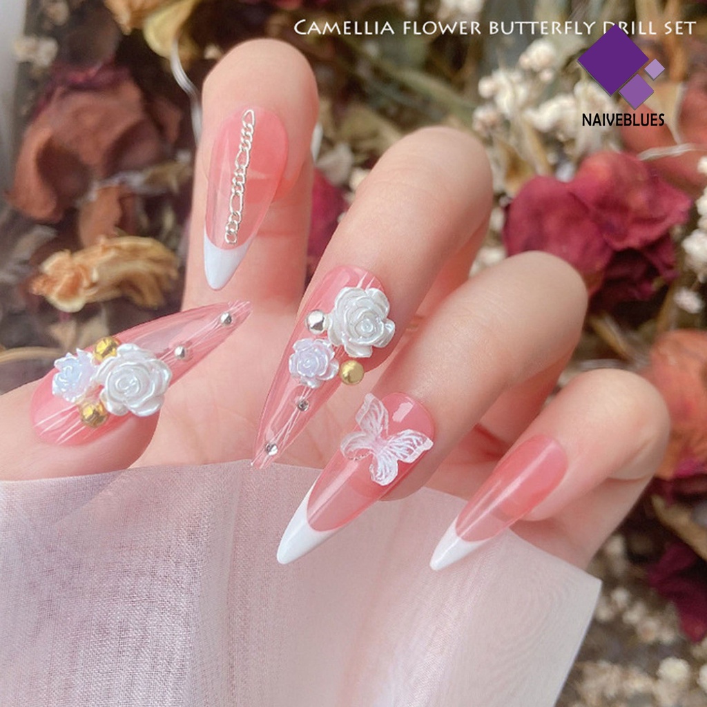 [naiveblues] 1set Pesona Camelia Kuku Efek Visual Mengkilap High Gloss DIY Camelia Palsu