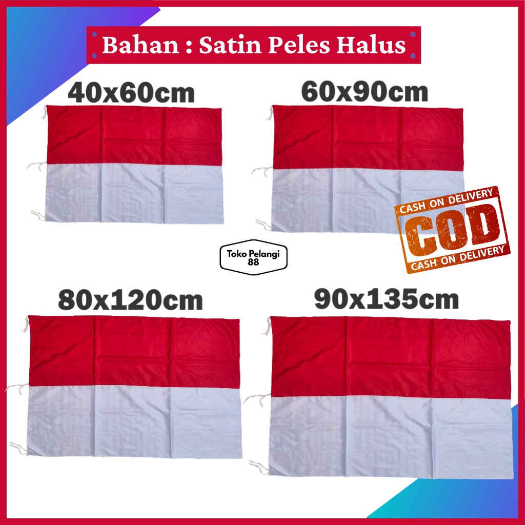 Bendera Merah Putih Bendera Indonesia Satin Peles Murah 40x60cm | 60x90cm | 80x120cm | 90x135cm