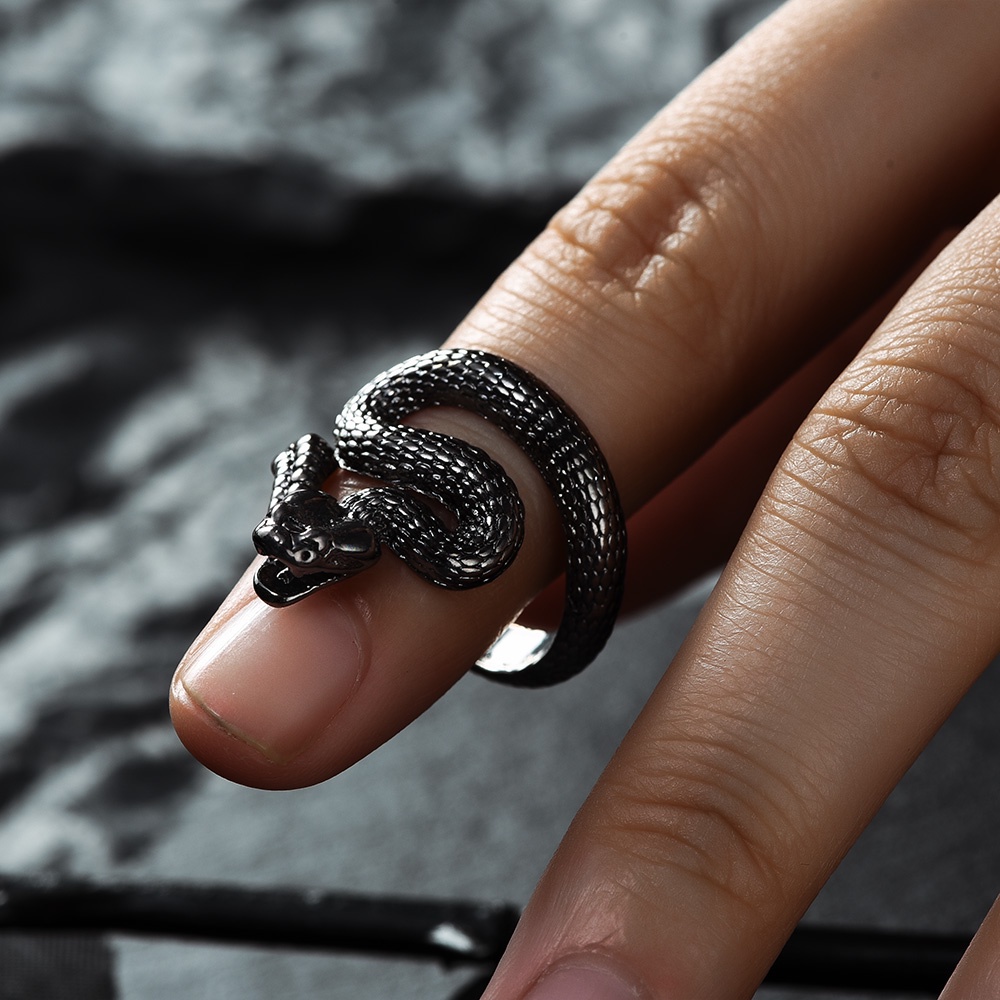 Cincin Retro Gothic Rattlesnake Terbuka Dapat Disesuaikan Untuk Wanita Dan Pria/Diablo Gaya Mendominasi Jari Cincin/Punk Hip Hop Pesta Rings/Perhiasan Populer