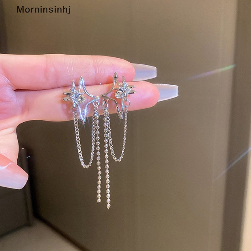 Mornin 1pasang Anting Rumbai Rantai Bintang Kristal Tidak Teratur Untuk Wanita Berlian Imitasi Cross Star Tassel Earring Geometric Earrings id