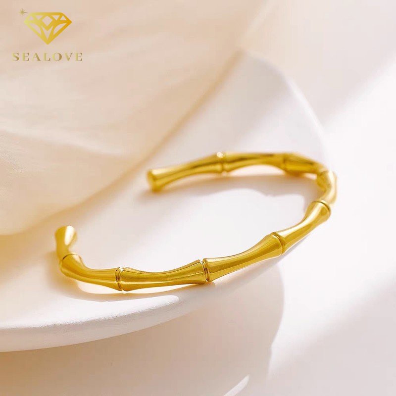 Gelang titanium Wanita Anti Karat Baling baling bambunya Emas 18K Simple Aksesoris Perhiasan Korean Style COD