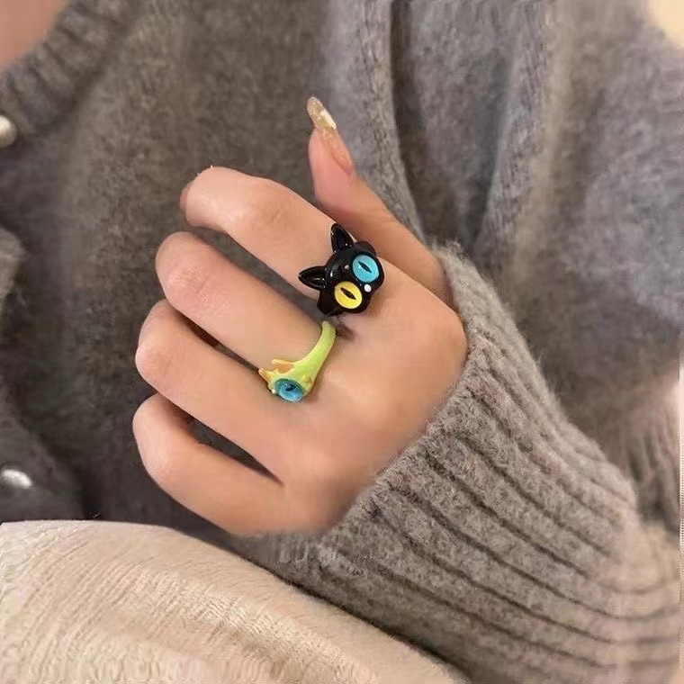 Cincin Adjustable Pembukaan Kucing Monster Lucu Fashion