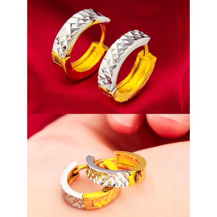 Goldkingdom Aksesoris Perhiasan Fashion Ready Stock Anting Emas Dan Perak Ganda Wanita Minimalis