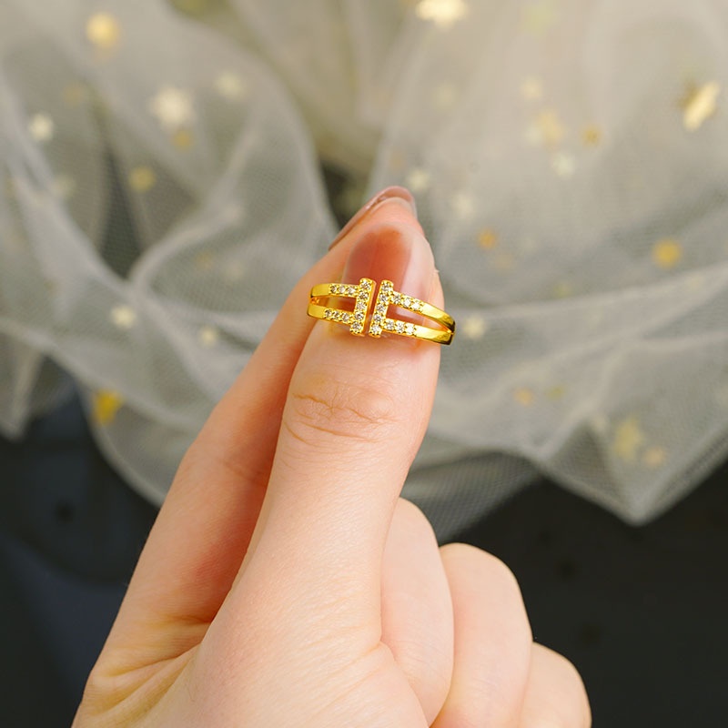 Goldkingdom Aksesoris Perhiasan Fashion Ready Stock Cincin Ringan Mewah Lapis Emas, Mahkota Kupu-Kupu adjustable Berlian setting Untuk Wanita