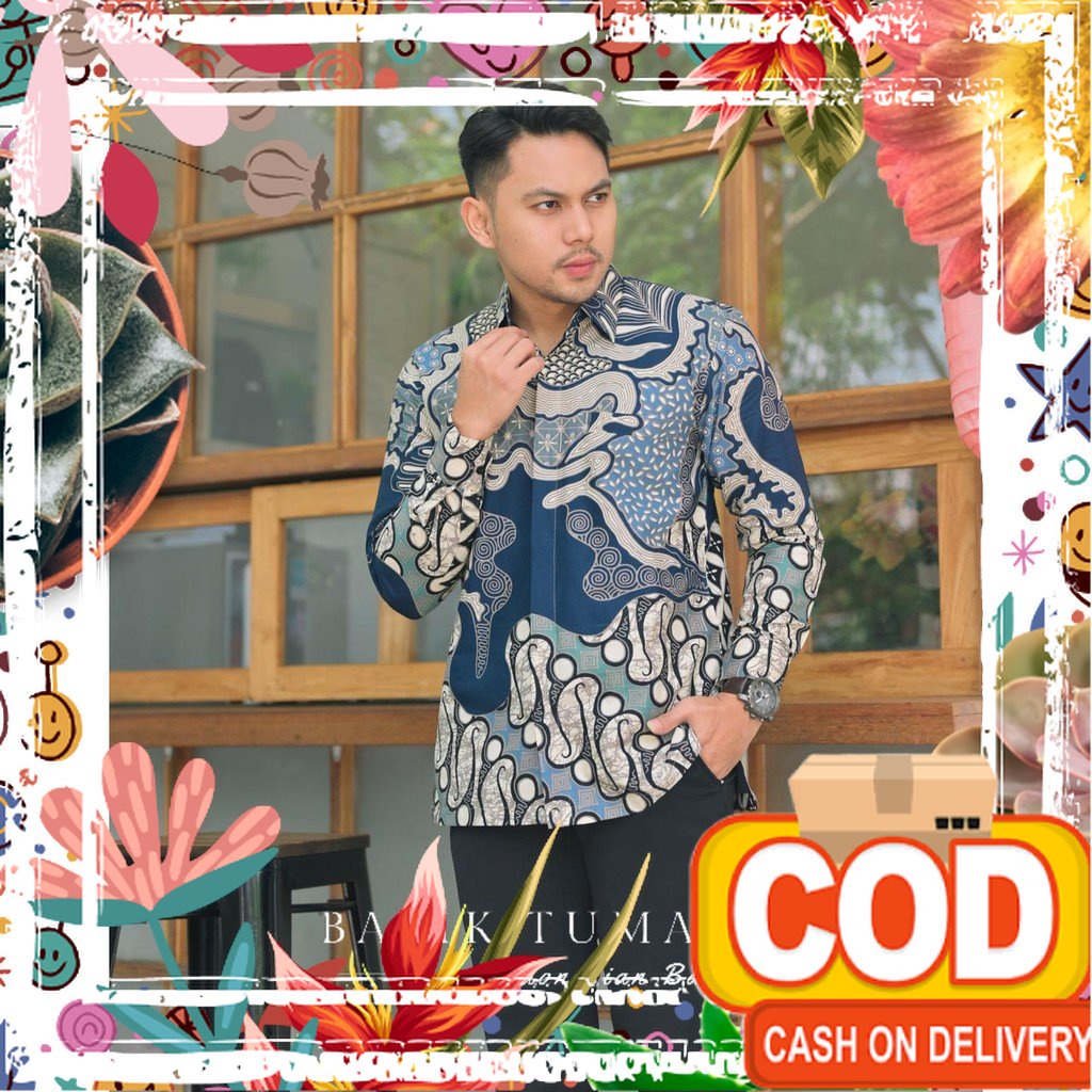 PARANG ABSTRAK NAVY Kemeja Batik Pria Warna Dongker Biru Blue Pastel Bahan Katun Halus Motif Abstrak