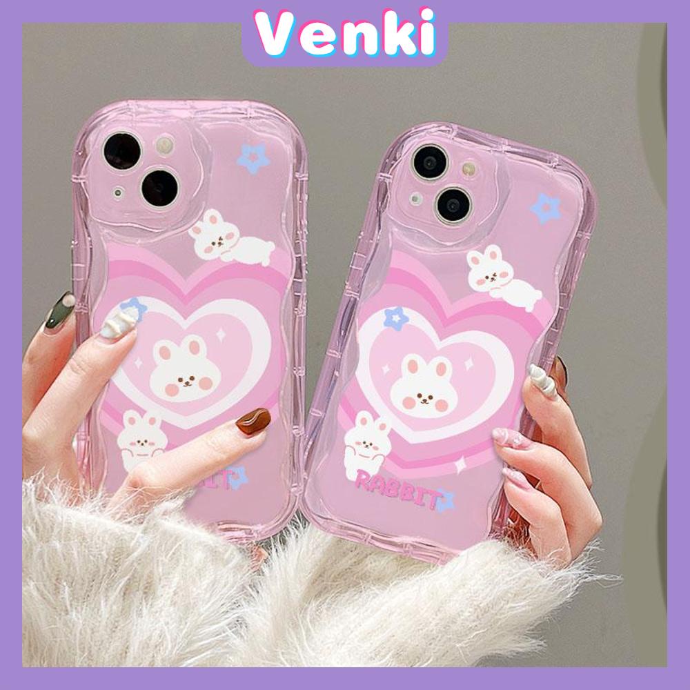 VENKI - For iPhone 11 iPhone Case 3D Curved Edge Wave Clear Case TPU Airbag Shockproof Camera Cover Pink Rabbit Compatible with iPhone 14 13 Pro max 12 Pro Max xr xs max 7 Plus 8