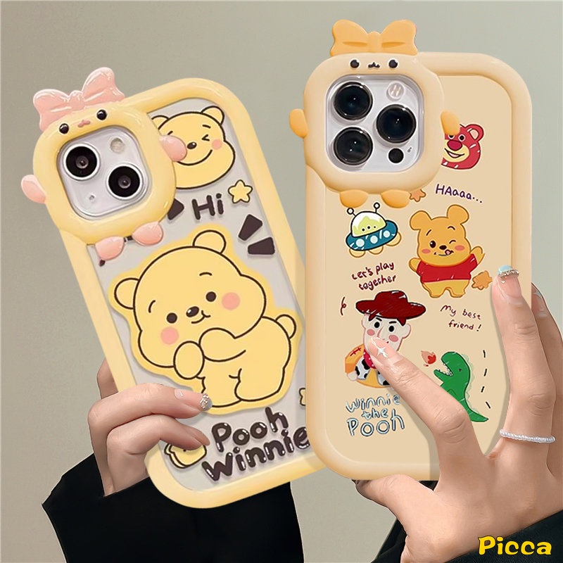 IPHONE Casing Ponsel Lensa Monster Kecil Ikatan Simpul 3D Lucu Kompatibel Untuk Iphone11Xr 7Plus 6s 6 8 7 Plus14 12 13 11 Pro Max XS Max X SE 2020 Cute Toy Story Winnie The Pooh Soft Back Cover