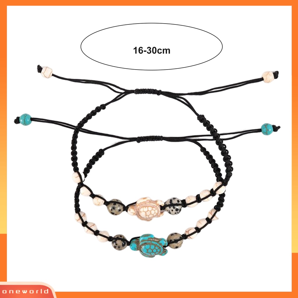 [EONE] 2 Pcs/Set Adjustable Handmade Indah Braided Gelang Vintage Bohemian Turquoise Turtle Beads Bracelets Perhiasan Aksesoris