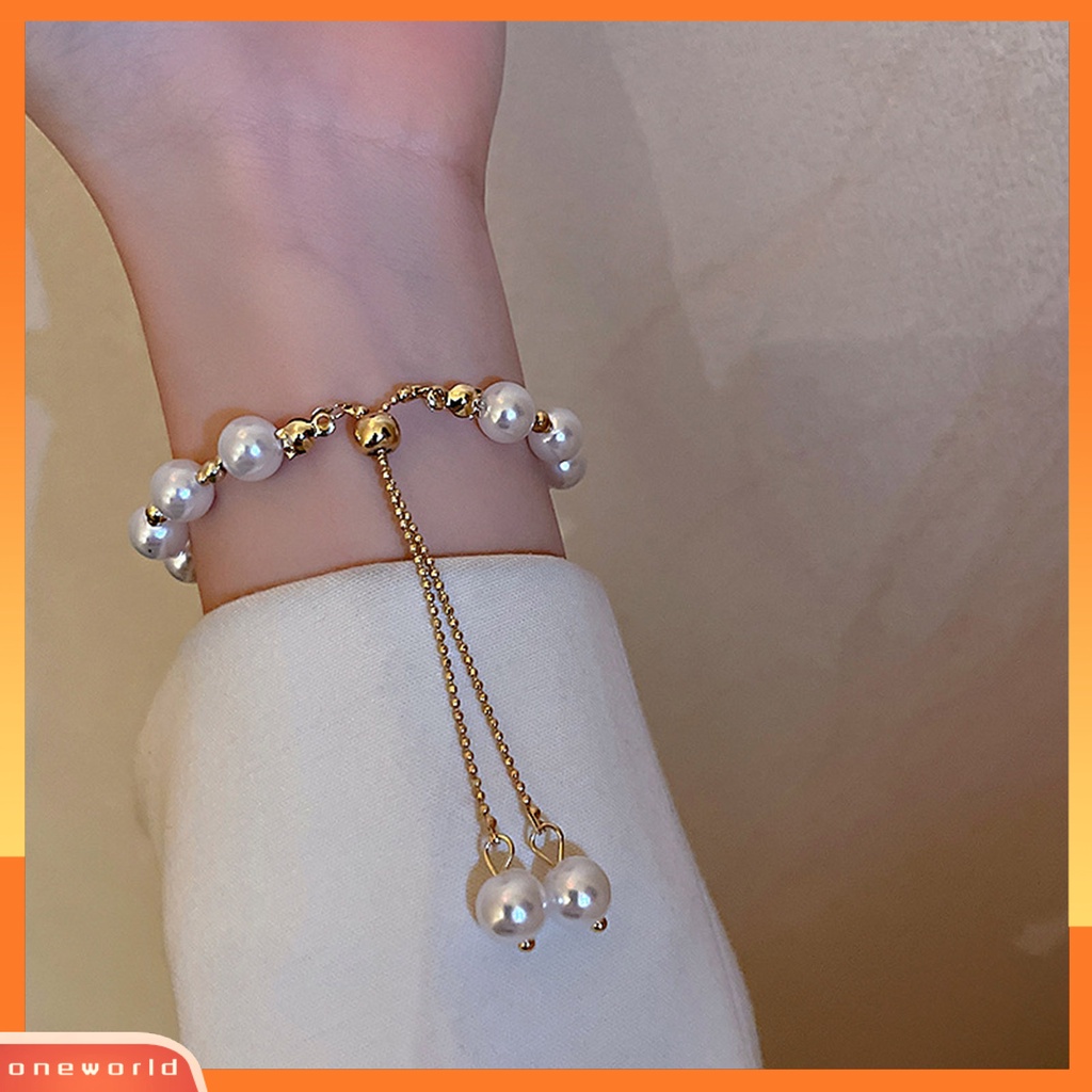 [EONE] Wanita Gelang Manik-Manik Temperamen Geometris Electroplating Adjustable Hias Hadiah Ulang Tahun Gadis Mutiara Imitasi Cuff Bracelet Fashion Perhiasan Untuk Putri