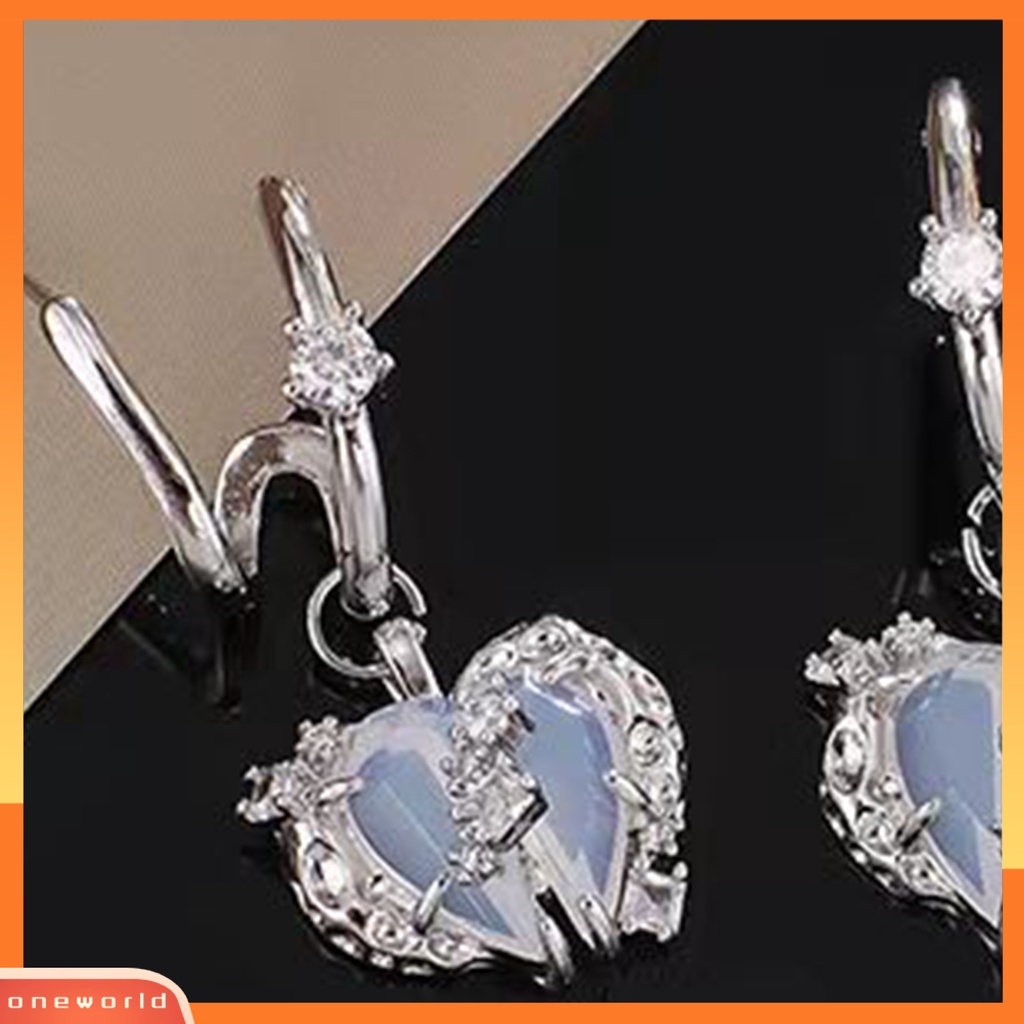 [EONE] Wanita Kalung Hati Berlian Imitasi Perhiasan Gaya Perancis Dapat Disesuaikan Kalung Anting Cincin Perhiasan Hadiah