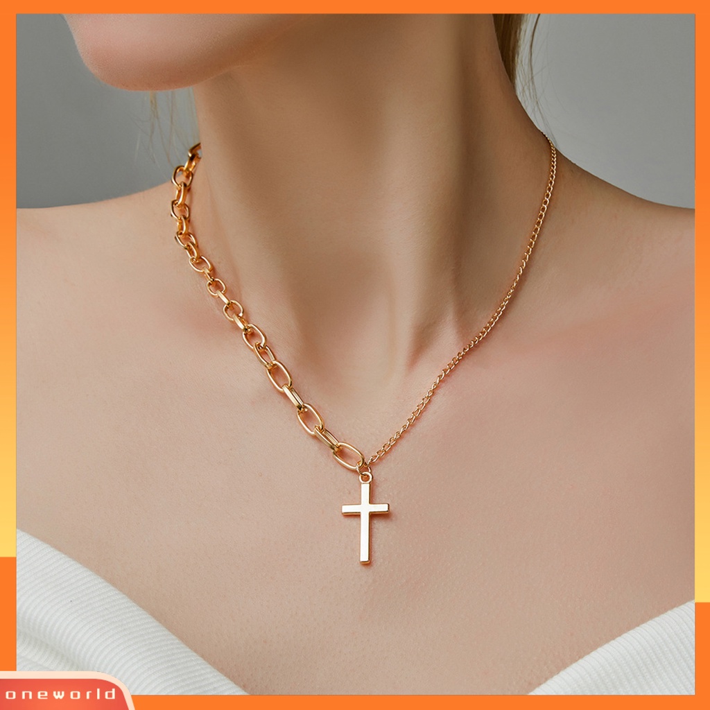 [EONE] Kalung Liontin Salib Adjustable Asymmetric Electroplating Metal Collarbone Chain Necklace Dengan Extend Chain Untuk Pesta
