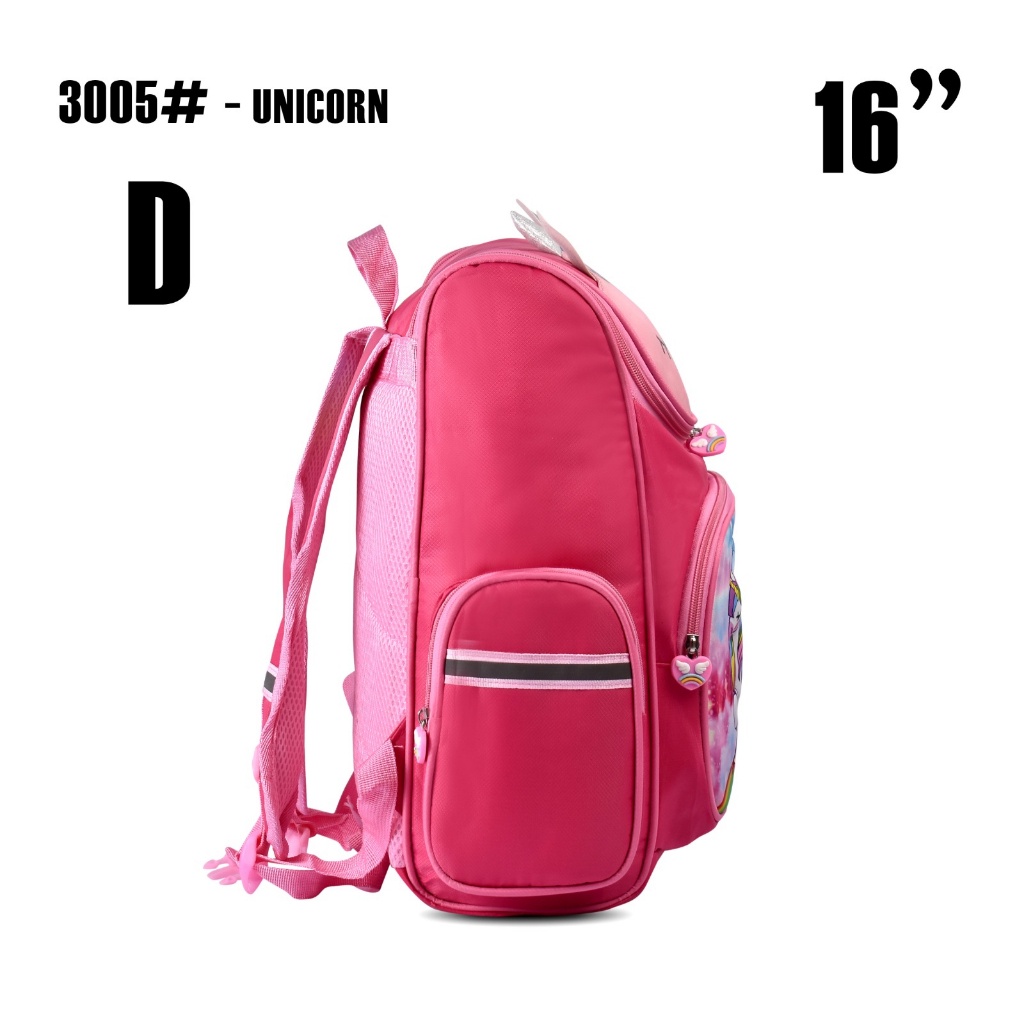 (RF) Tas Ransel Anak Unicorn 3D Cartoon 3005 16 Inch SD Tas Sekolah Timbul Double Decker Import Ransel Perempuan Tas Anak Cewek