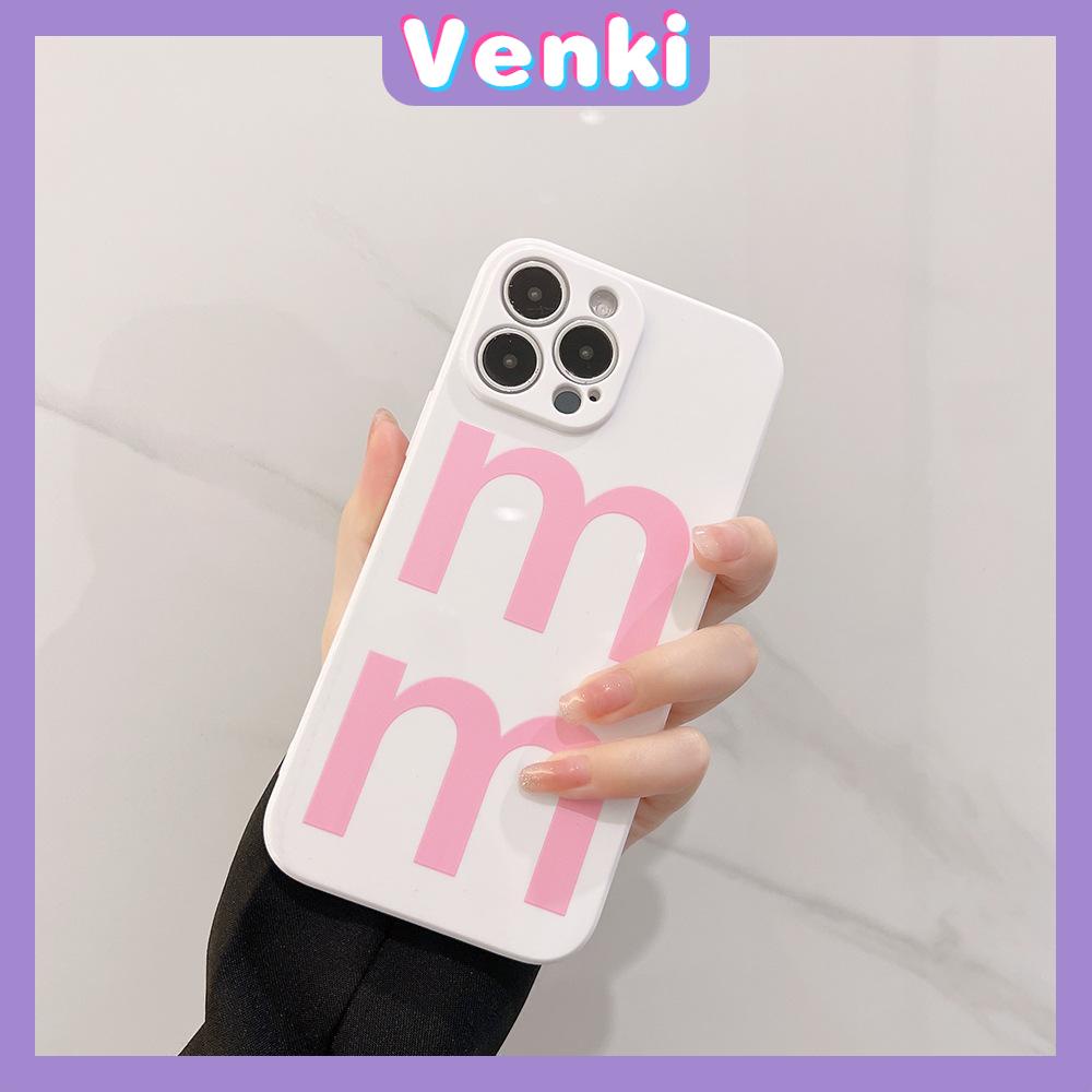 VENKI - For iPhone 11 iPhone Case Film TPU Soft Case White Glossy Simple Pink Letters Camera Protection Shockproof Compatible with iPhone 14 13 Pro max 12 Pro Max xr xs max 7 8Plus