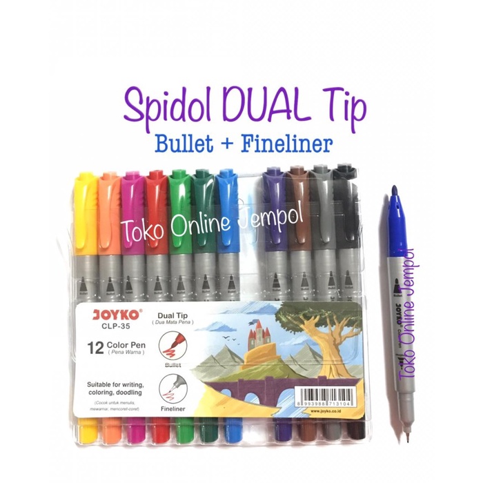 

Spidol Pena DUAL TIP Joyko CLP-35 Warna Dua Mata Fineliner ATK1119JY