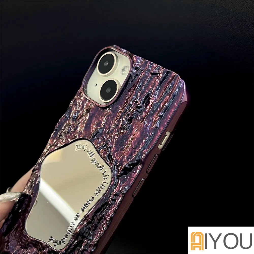 IPHONE Fashion Cermin 3D Pola Batu Casing Ponsel Untuk Iphone 14 13 12 11 Pro Max 14Pro Lembut Shockproof Back Cover