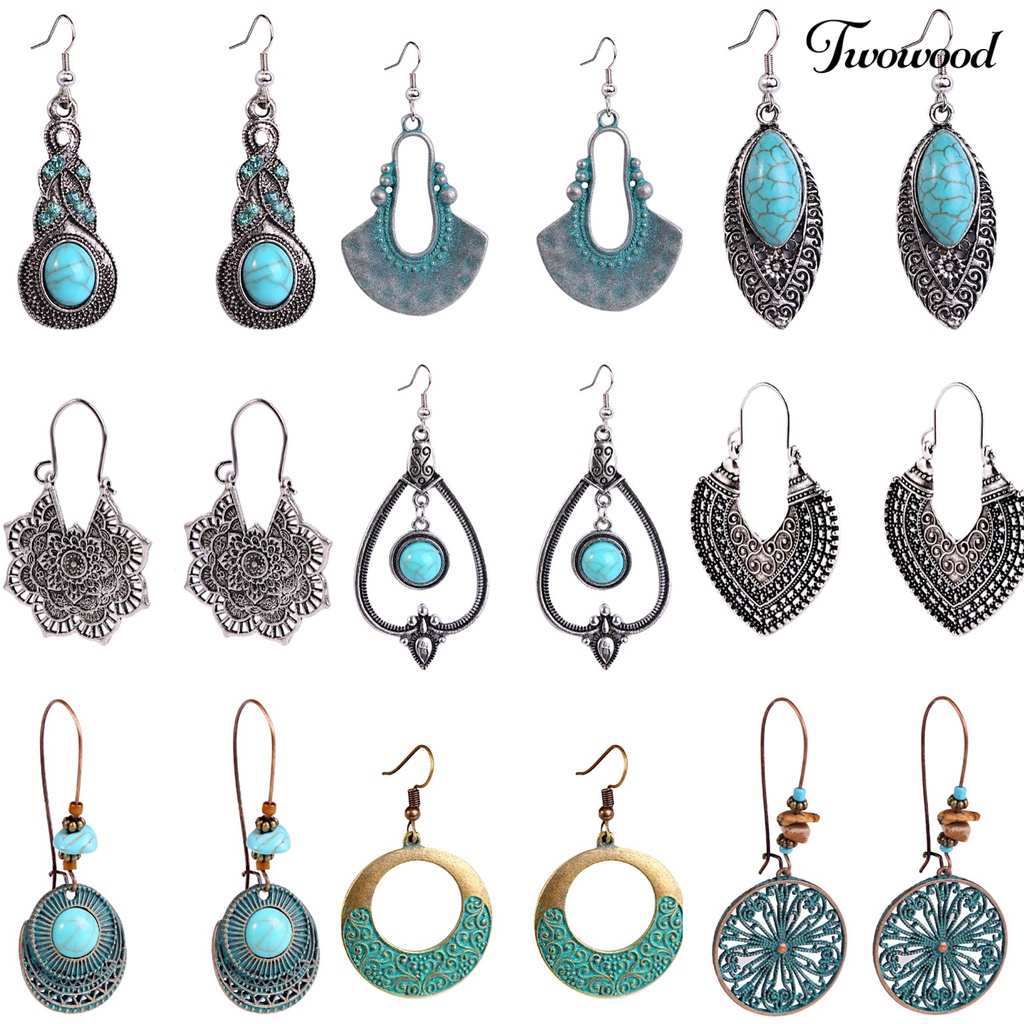 Twowood 1pasang Anting Vintage Drop Fashionable Bohemian Panjang Anting Set Perhiasan Boho Untuk Travel