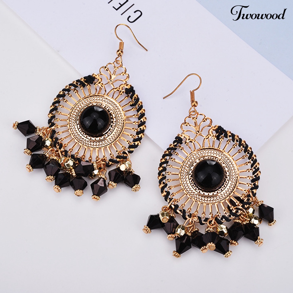 Twowood 1pasang Wanita Anting Kait Warna-Warni Etnik Anti-Cacat Gaya Bohemia Rumbai Drop Earrings Perhiasan Perempuan