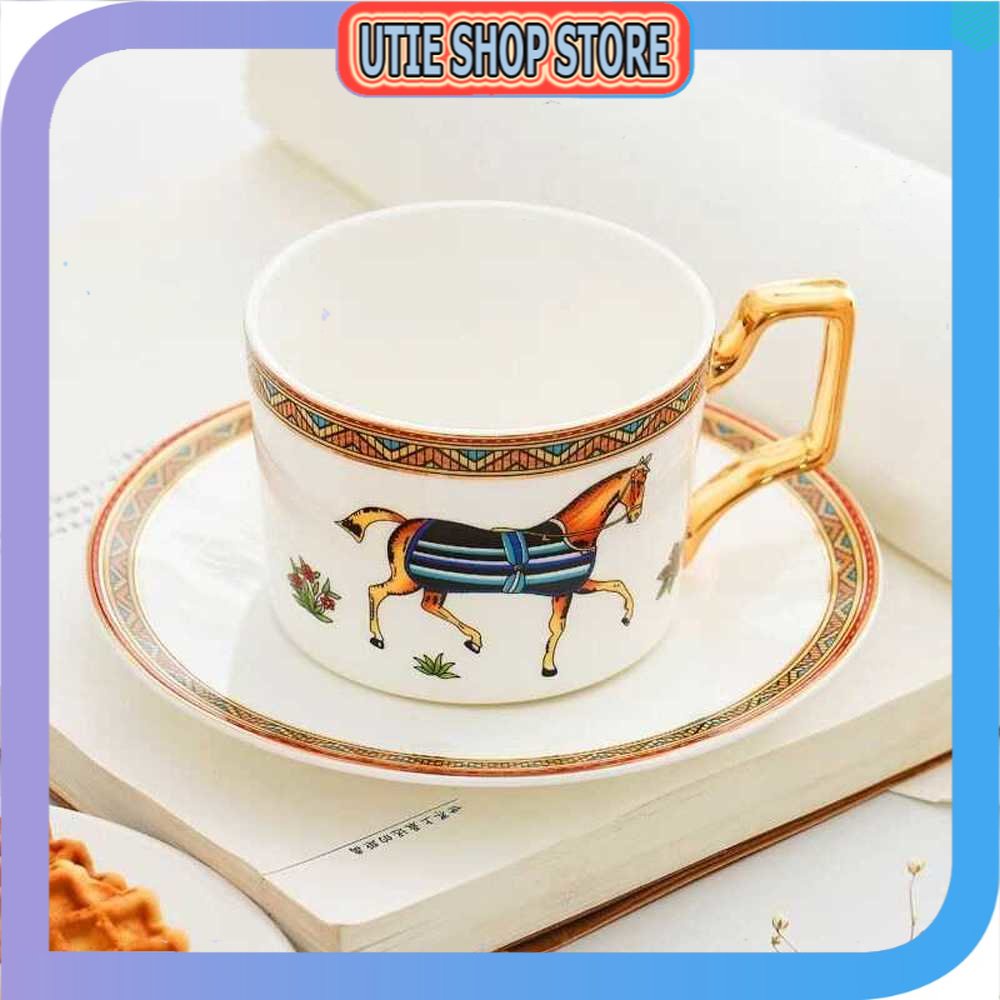 UTIE STORE - Hermes Set Cangkir Piring Kopi Luxury Ceramic Mugs 200ml - E212