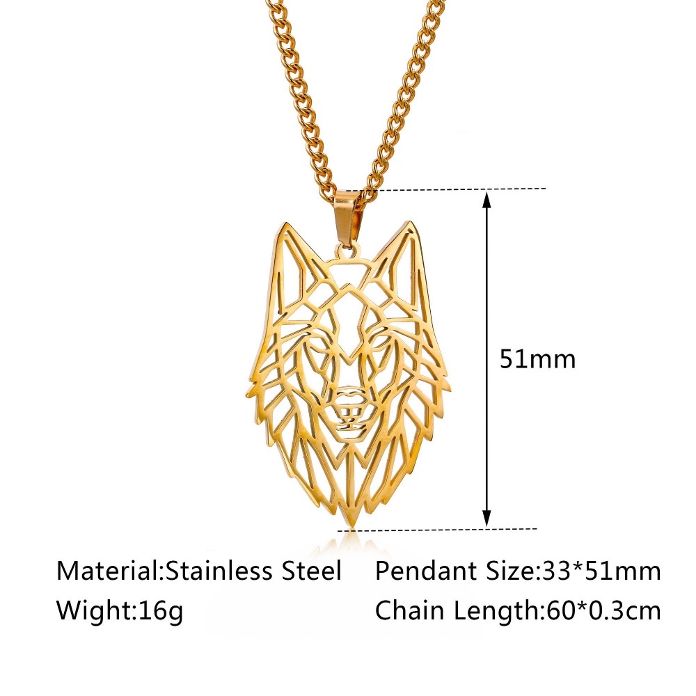 [X C Kalung] Vintage Stainless Steel Berongga Geometris Hewan Serigala Kepala Kalung Pribadi Gaya Hip-hop Pria Baja Titanium Serigala Kalung Fashion Perhiasan