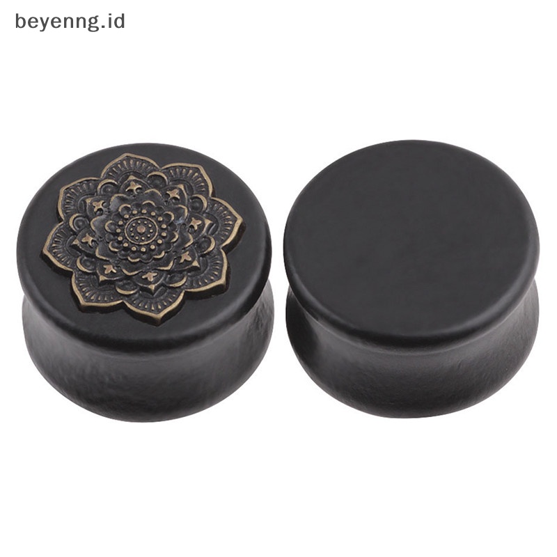 Beyen Korek Kuping Kayu Bunga Meat Tunnels Gauges Organic Double Flared Saddle ID