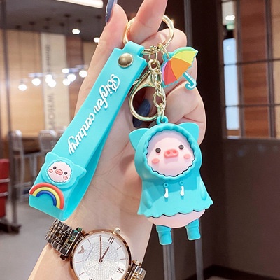 Kartun Lucu 3D Jas Hujan Babi Tali Anti Hilang Gantungan Kunci Logam Beberapa Menggunakan Gantungan Kunci Untuk Airpods Inpods 1 2 3 PRO 4 6 12 I12 i13 Pro4 pro6 Earphone Case Cover Mobil Rumah Keys