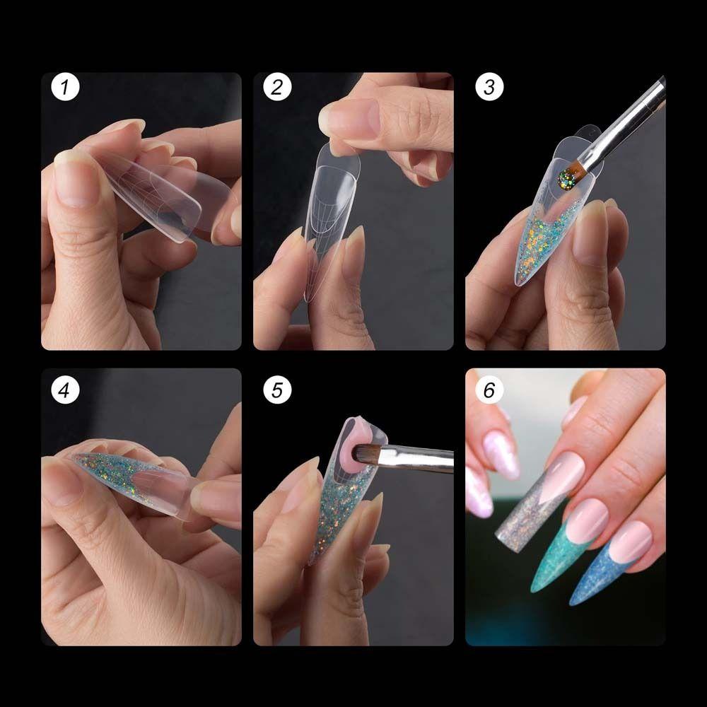 Needway   Kuku Cetakan Stiker 24Pcs/lembar Tips Palsu Poly Nail Dekorasi Perekat Diri French Forma Dual Sticker