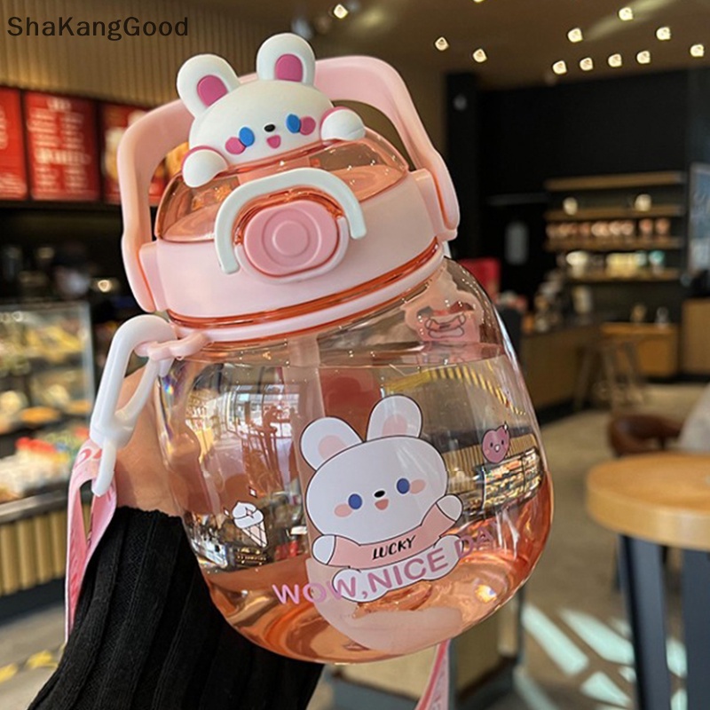 Skid 1.3L Portable Kawaii Bear Cup Tumbler Dengan Sedotan Lucu Botol Air Kapasitas Besar Mug Olahraga Luar Ruangan Minum Ketel Untuk Gadis Anak SKK