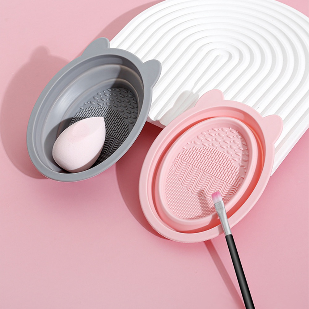 Kuas Makeup Silikon Lembut Beauty Egg Cleaner Pad/Portable Foldable Powder Puff Cleaning Bowl/Kuas Eyeshadow Lucu Cuci Bersih Tikar/Alat Kecantikan Scrubber Box