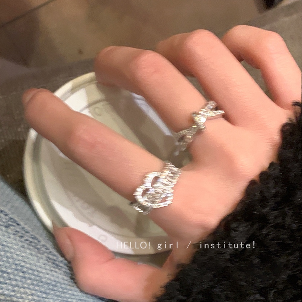 Ifyou Cincin Salib Busur Hati Berkilau Kristal Silver Rings Untuk Aksesoris Perhiasan Wanita