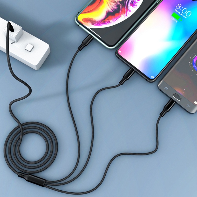 Bt Multi USB Type C Charger Kabel Braided 3in1 Multiple USB C Cable Charging Cord Dengan 3konektor Port Tipe-C