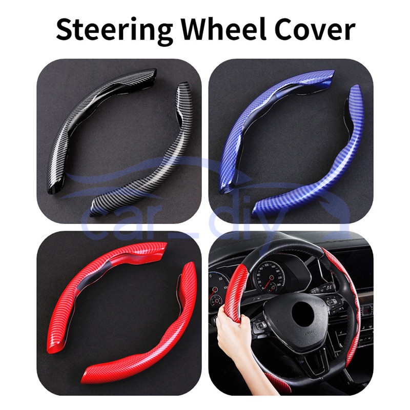 Penutup Roda Kemudi Mobil Serat Karbon 2pcs Kasus Pelindung Anti-Slip Silikon Untuk 38cm 15inch Auto Dekorasi Fashion Aksesoris Car Steering Wheel Cover Decorations