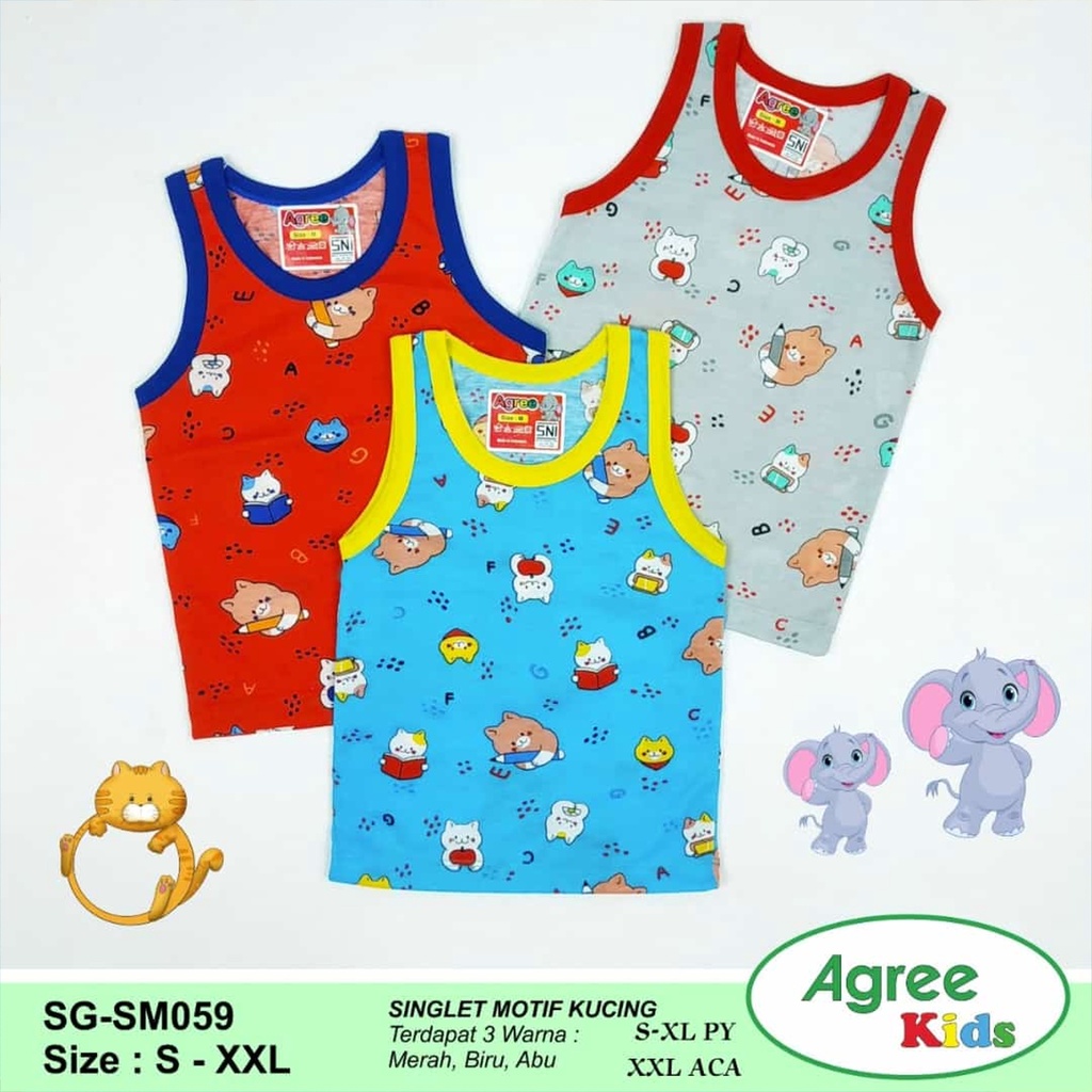 Babysmart - 1 PCS Kaos Singlet/Kutung Bayi/Anak Laki/Perempuan Motif KUCING SG-SM059 AGREE KIDS Size S, M, L, XL, XXL