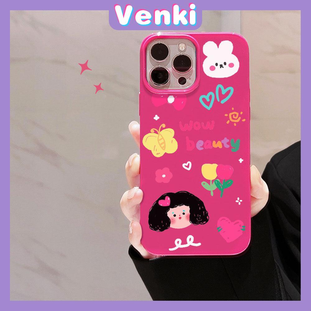 VENKI - For iPhone 11 iPhone Case Red Glossy TPU Soft Case Shockproof Protection Camera Cute Curly Hair Girl Compatible with iPhone 14 13 Pro max 12 Pro Max xr xs max 7Plus 8Plus