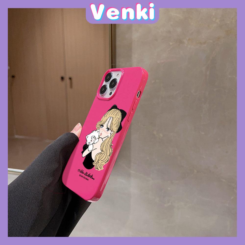 VENKI -For iPhone 11 iPhone Case Red Glossy TPU Soft Case Shockproof Protection Camera Beautiful Girl With Cat Compatible with iPhone 14 13 Pro max 12 Pro Max xr xs max 7 8Plus