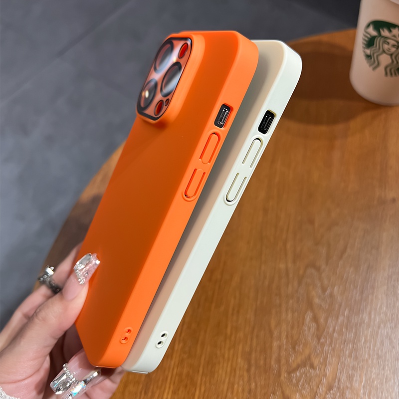 Casing Ponsel Warna solid matte Tipis Cocok Untuk iPhone 12 13 14 Pro Max14 plus anti Keringat anti Jatuh anti-slip phone case PC hard back cover Penutup Lensa Kaca