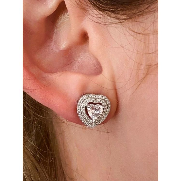 Brilliant Heart Cubic Zirconia Stud Earrings Untuk Wanita Pernikahan Pertunangan Cinta Aksesoris Hadiah Indah Perhiasan Fashion