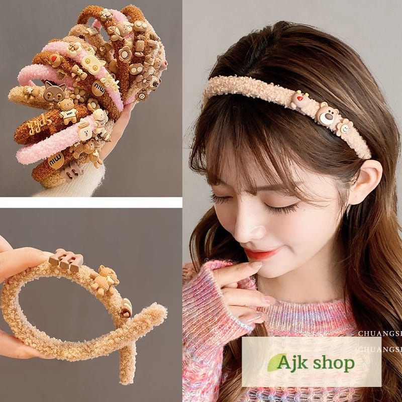Bando Karakter Anak Lucu Bondu Bulu Lembut Fashion Wanita Korea