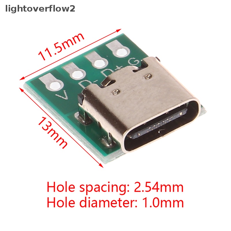 [lightoverflow2] 1pc Konektor PCB USB TYPE-C Ke Dip Papan Tes Pin Board Solder Female Dip Pin Header Adapter [ID]