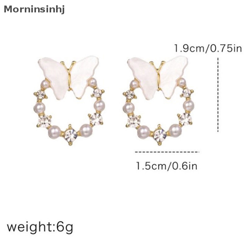 Mornin Korea Mode Baru Shiny Butterfly Stud Earrings Untuk Wanita Halus Berlian Imitasi Mutiara Lingkaran Anting Pengantin Pernikahan Perhiasan Hadiah id