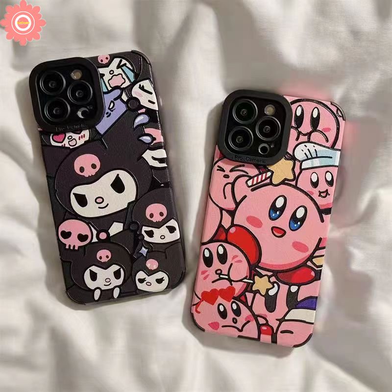 Kartun Lucu Kuromi Kirby Phone Case Kompatibel Untuk iPhone 7Plus XR 11 14 12 13 Pro MAX 7 8 Plus X XS MAX Silikon Lembut Tpu Shockproof Mewah Tekstur Kulit Cover