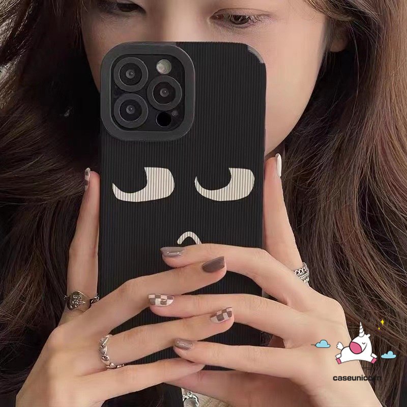 Casing Belakang Ekspresi Lucu Kartun Kompatibel Untuk iPhone 7Plus 8Plus 11 14 12 13 Pro MAX 7 8 Plus XR X XS MAX Shockproof Simple Mewah Tekstur Kulit Silicon Tpu Soft Case